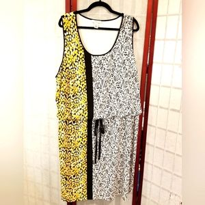 Mixed print dress. Faux drawstring. Size 24W by London Times